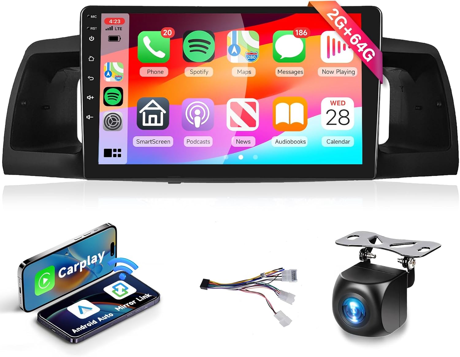 2G 64G Car Stereo Radio for Toyota Corolla EX 2005-2012 with Wireless CarPlay Android Auto MirrorLink, Podofo 9inch HD IPS Touch Screen Bluetooth Car Radio with GPS EQ WiFi SWC Backup Camera Mic 28UIs