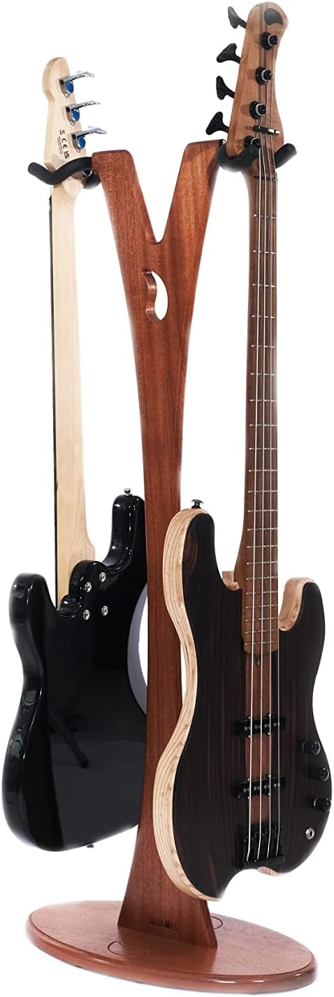 Ruach GS-2 Dual Bass, Acoustic and Electric Wooden Guitar Stand - Mahogany