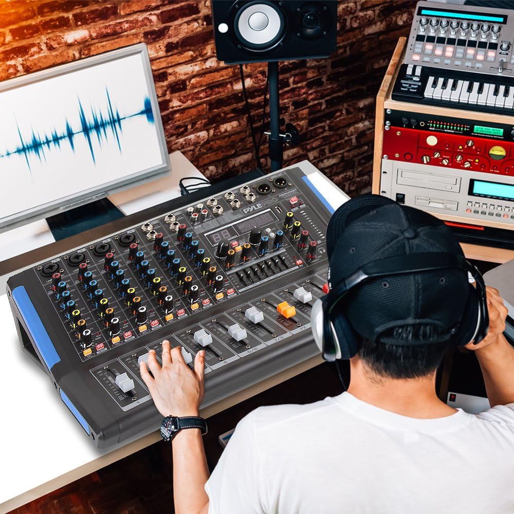 Pyle 8-Channel Bluetooth Studio Console Audio Mixer - DJ Sound Controller Interface w/ USB for PC Recording, XLR Mic Input, 48V Phantom Power, RCA Input/Output for Professional & Beginners- PMXU88BT