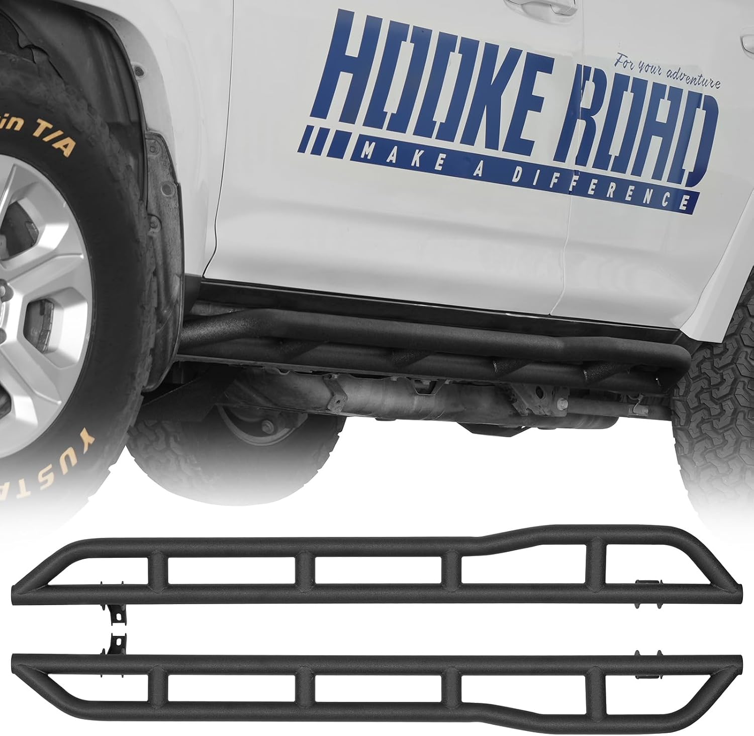 Hooke Road 4Runner Rock Sliders with Kick-Out for 2010-2024 Toyota 4Runner 5th Gen(Exclude Limited, Nightshade, TRD Sport & 10-13 SR5), Runing Board Nerf Bars for Rock Crawling