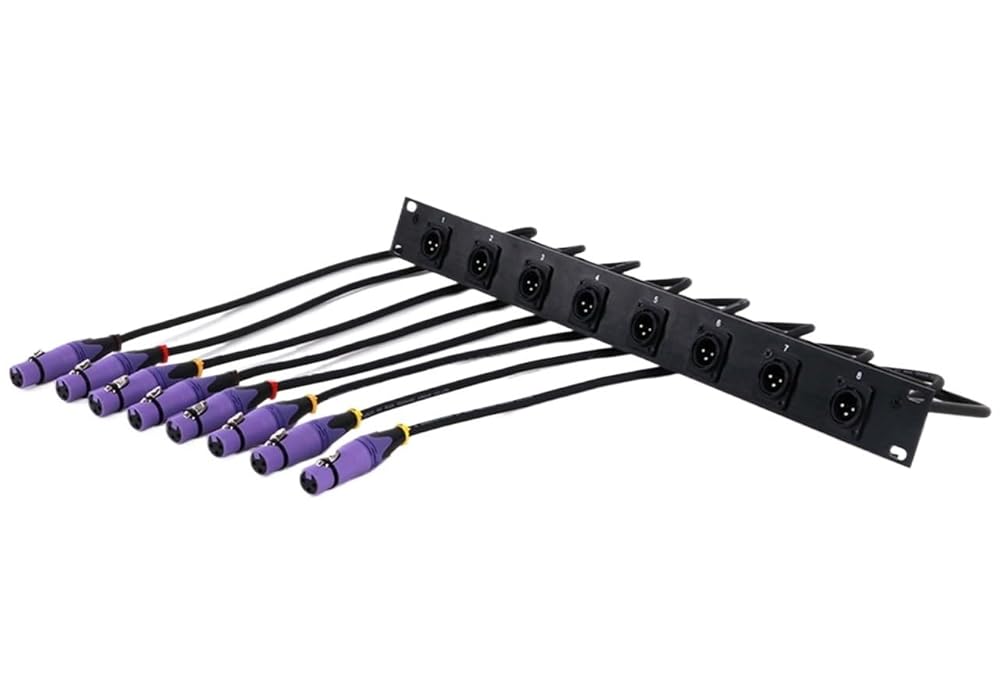 8-Hole 3Pin XLR Male Panel Mount MIC Socket to 3Pin Female XLR Audio Jum*/per Rack Extension Cable(Purple,300CM)