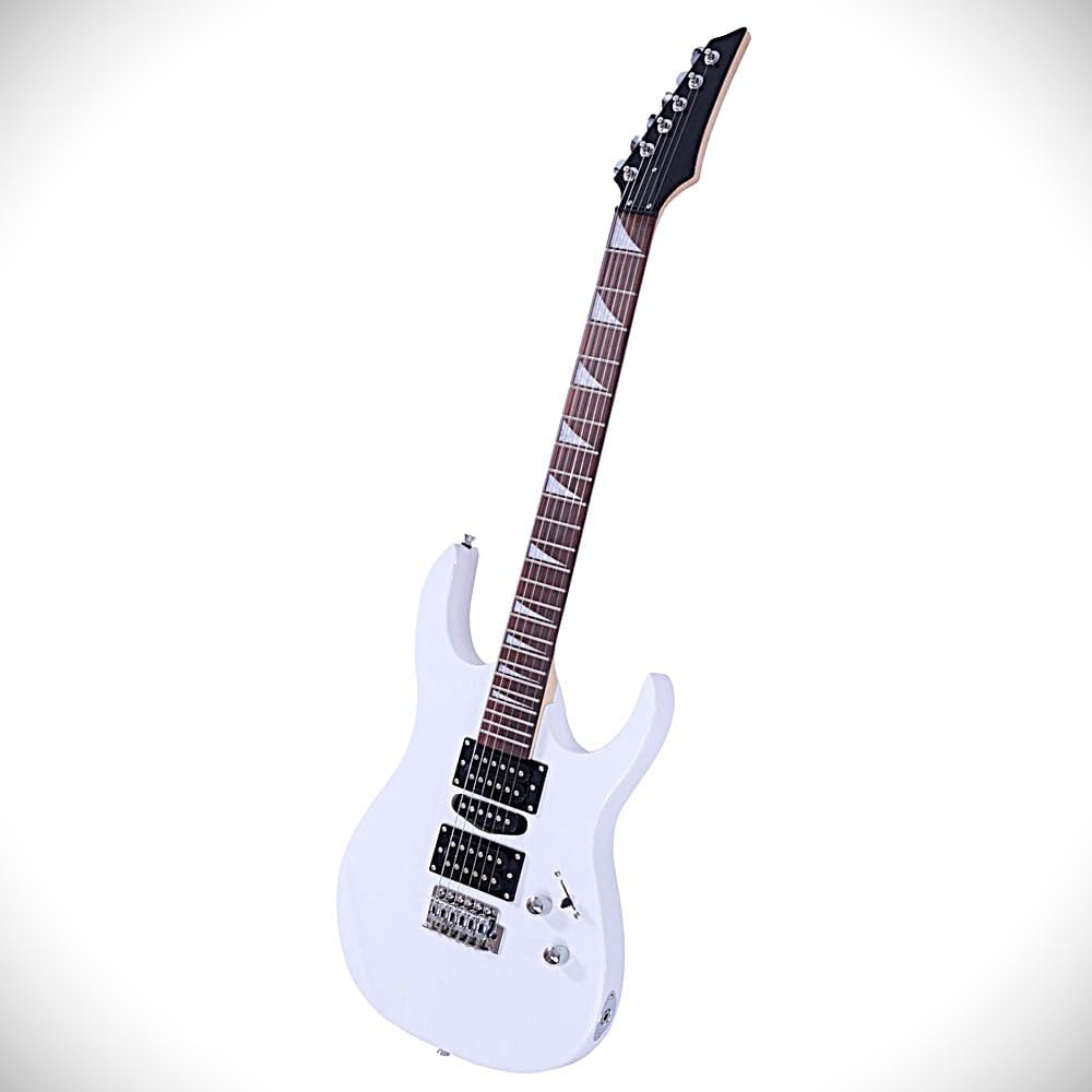 Dorill Full-Size Electric Guitar Package, White, 24-Fret Rosewood Fretboard, Maple Neck, Tremolo Bridge, with Gig Bag, Strap, Cable, Pick, Whammy Bar