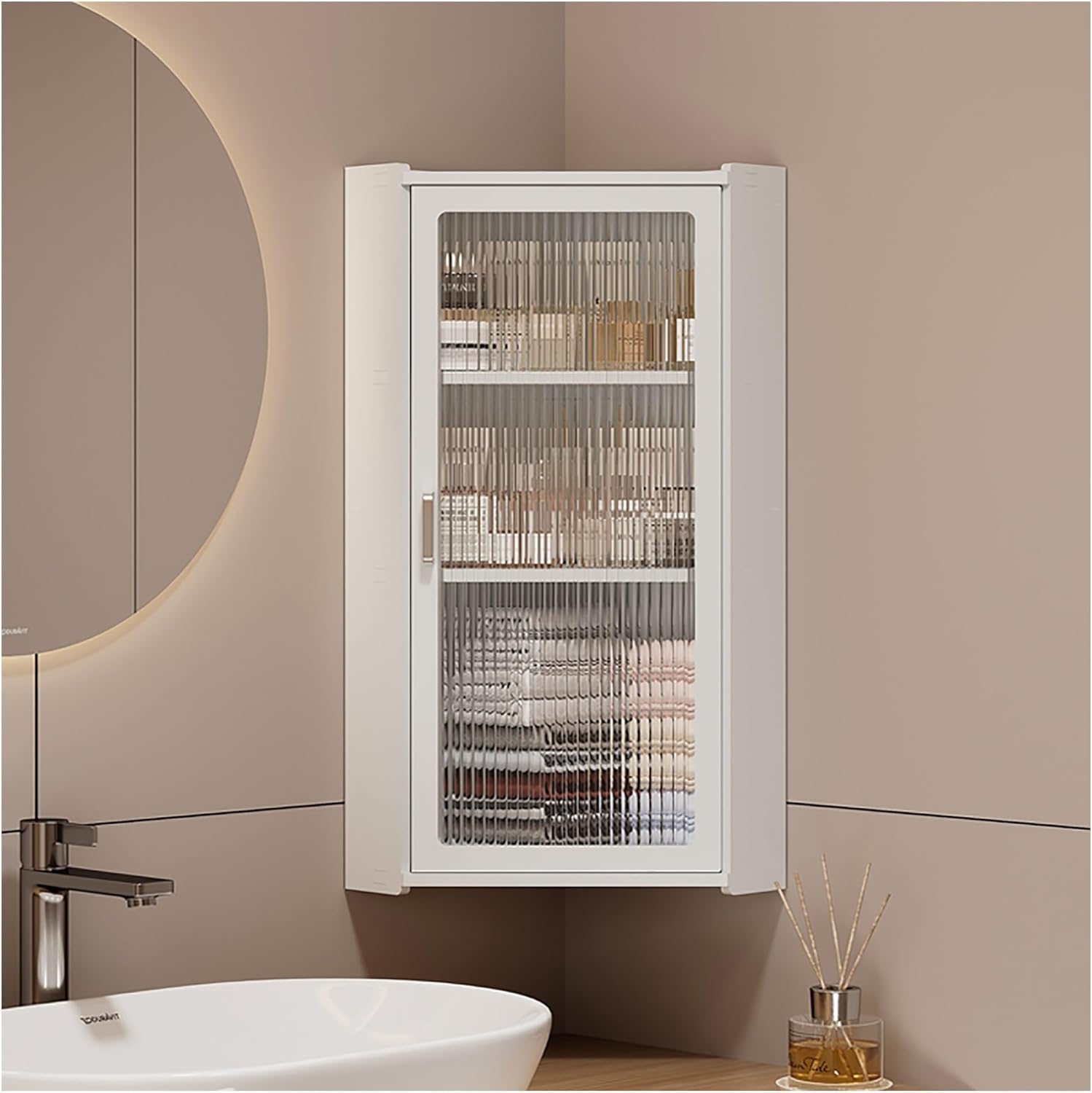 Small corner medicine cabinet, Bathroom Cabinet Wall Mount with Glass Doors, Bathroom Wall Cabinet Over The Toilet, Compact Hanging Cabinet for Bathroom Kitchen Laundry Room dormitories(Transparent,35