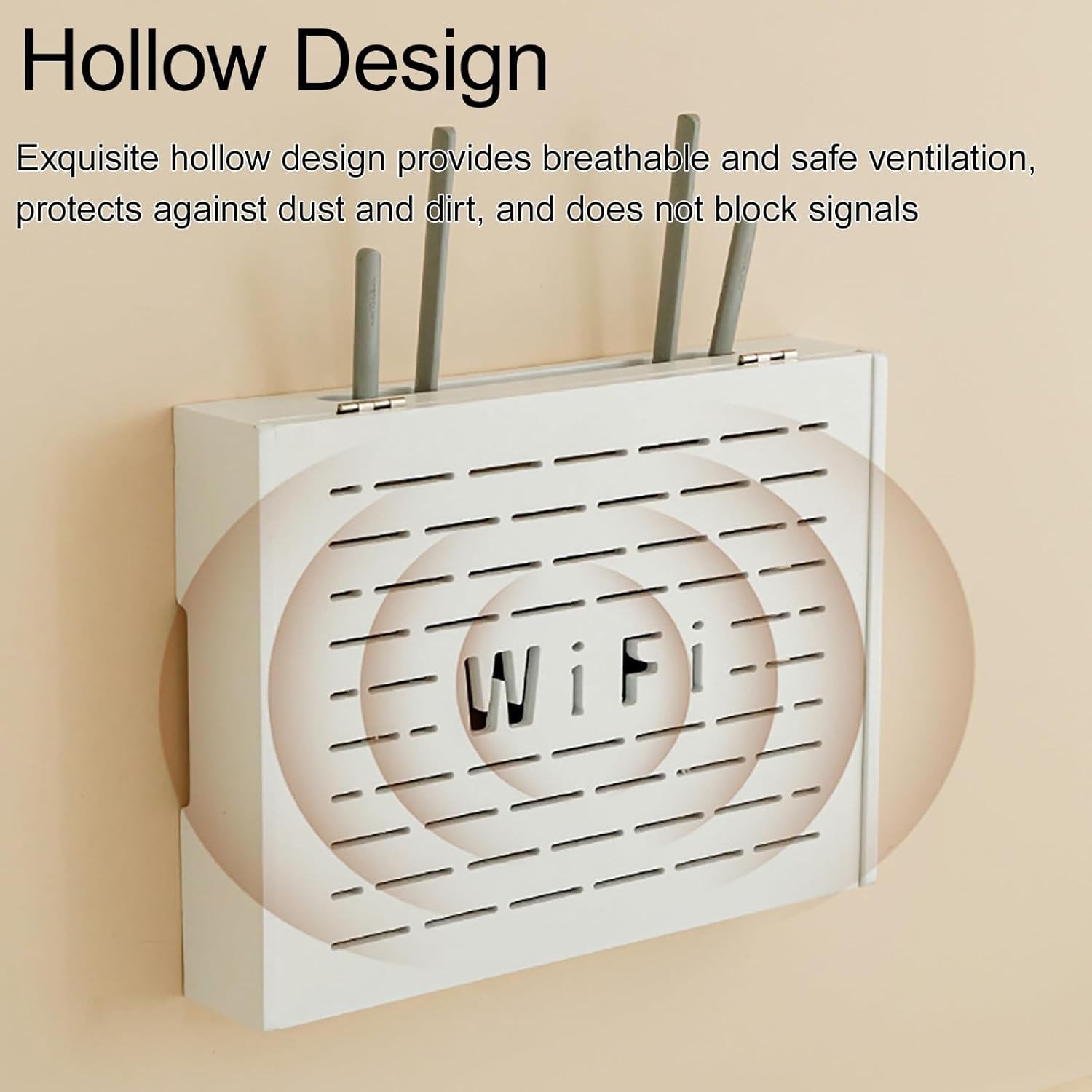 WiFi Router Hidden Box, Wooden WiFi Router Storage Box, Projector Shelf, Large Space Modem Cable Organizer, with Ventilation & Cord Management, for Bedroom Living Room(White1,41x7.3x30cm/16x3x12in)