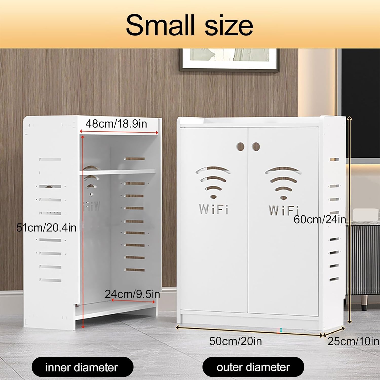 WiFi Router Storage Cabinet with Adjustable Shelves, Floor Standing Router Decorative Storage Box, Modern Standing Cabinets for Bathroom Living Room (no backplane)(Black,50*25*60cm/20*10*24in)