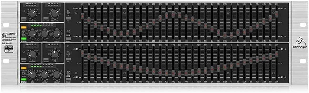 Behringer ULTRAGRAPH PRO FBQ6200HD HD Dual Channel 31-Band Stereo Graphic Equalizer with FBQ Feedback Detection System, Limiters and Pink-Noise Generator - with 2X 15' 8mm XLR Microphone Cable