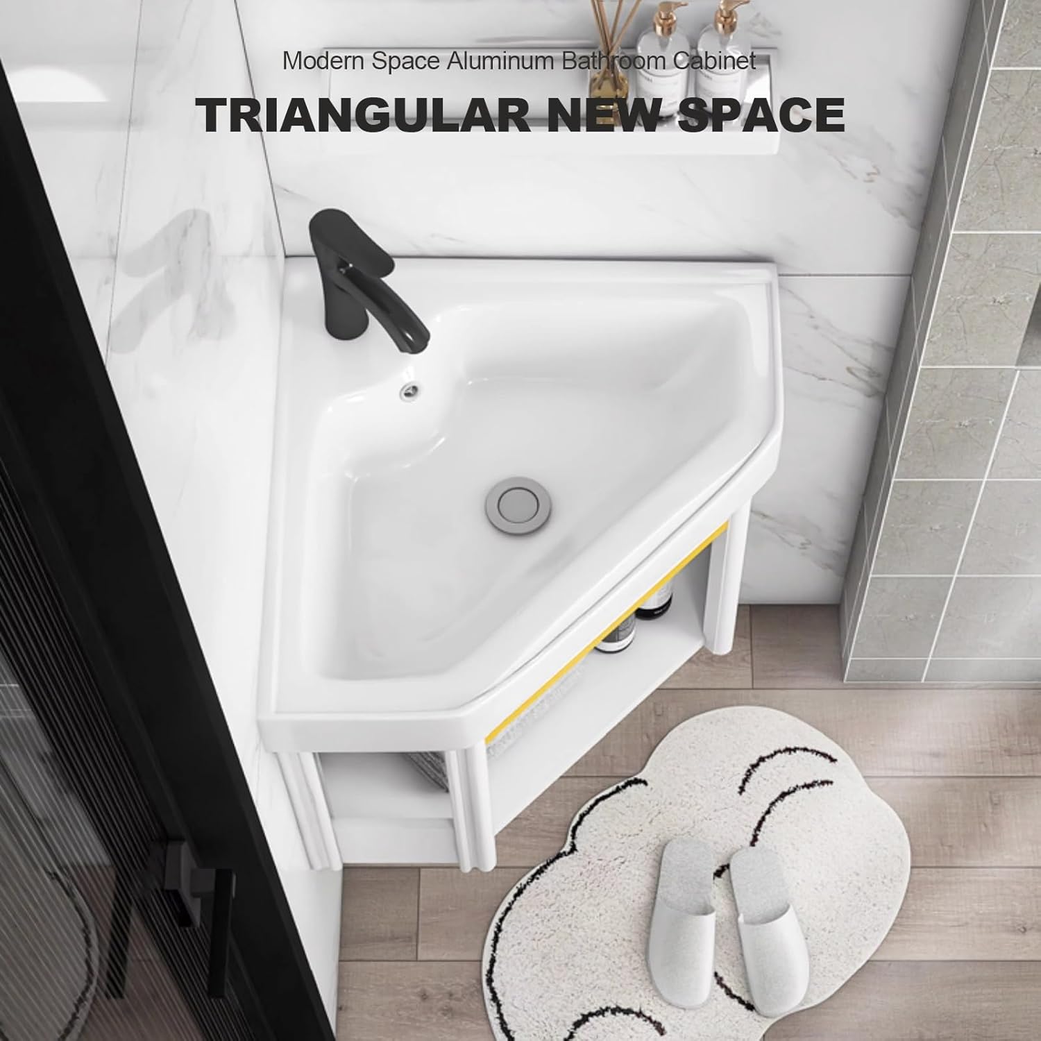 Wall Mount Corner Sink Ceramic Vessel Sink Small Corner Sink with Cold and Hot Water Pipe Faucet and Drain Towel Bar for Farmhouse Cloakroom Small Bathroom Corner Bathroom Sink. ( Size : 58x48x24cm )