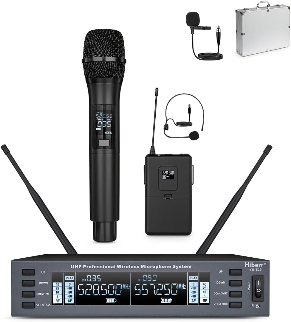 Vocal Wireless Microphone, Dual Channel UHF Wireless Mic 2x60 Adjustable Frequencies, 300Ft Range, for Singing, Small Concerts, DJ Performances(YU-E20) (YU-E20HL-C)