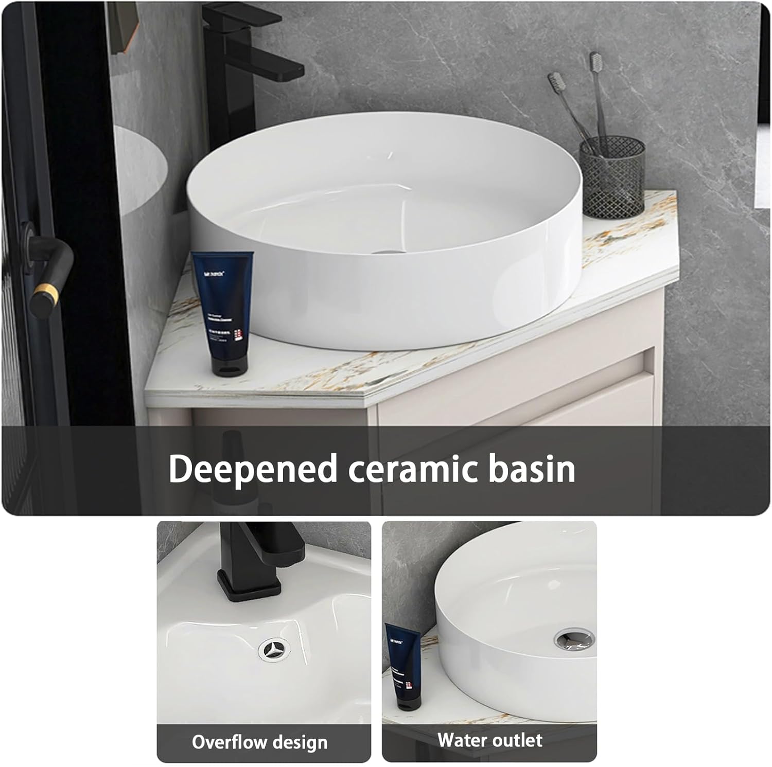 Corner Wall Mount Bathroom Sink, Corner Bathroom Vanity, Wall Hung Floating Porcelain Ceramic Wash Basin, Ceramic Corner Sink with Storage Container, for Small Space(38cm/14.9in)