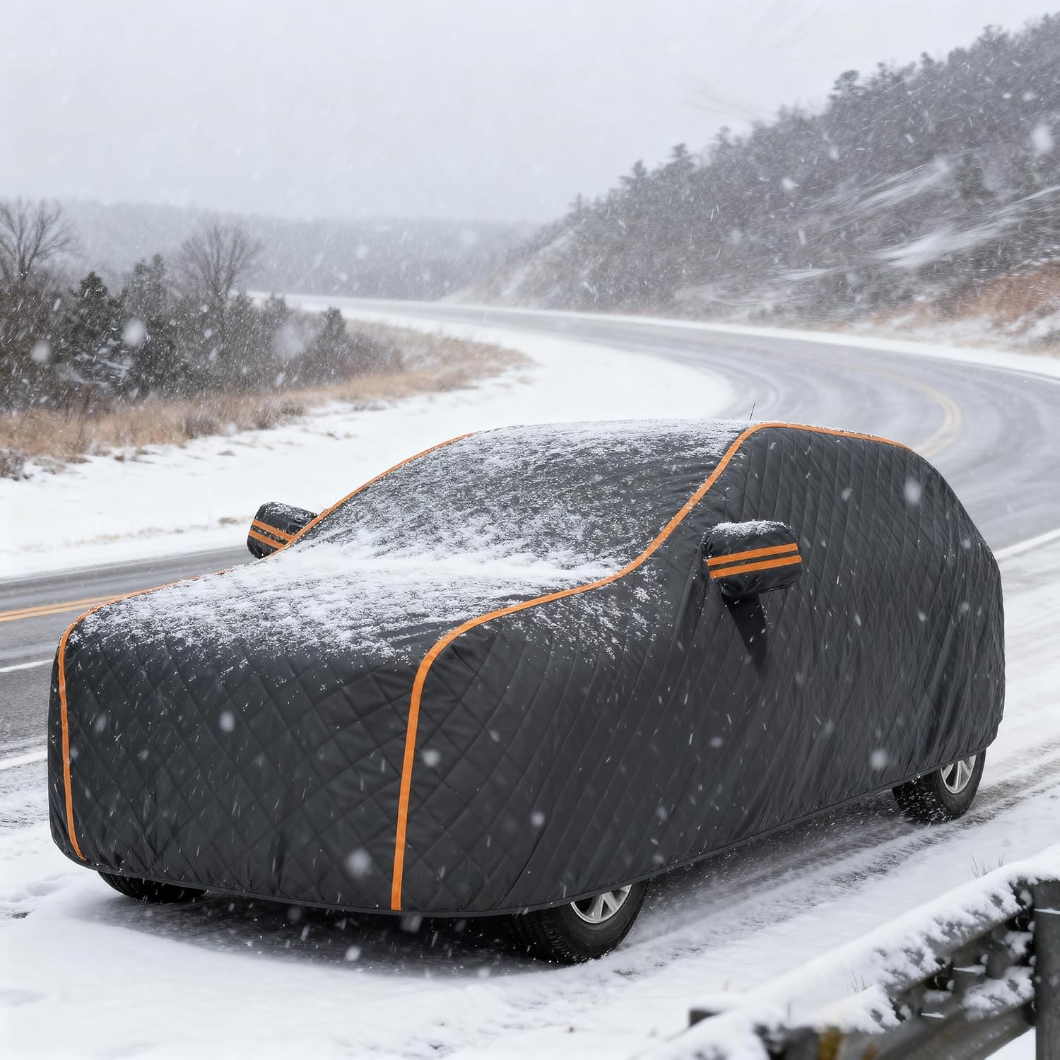 Outdoor Anti-Hail Car Tarpaulin Compatible with Benz G-Class 4-Layer Durable Waterproof Cover,with Storage Pouch and Anti-Theft Lock Grommets,Black