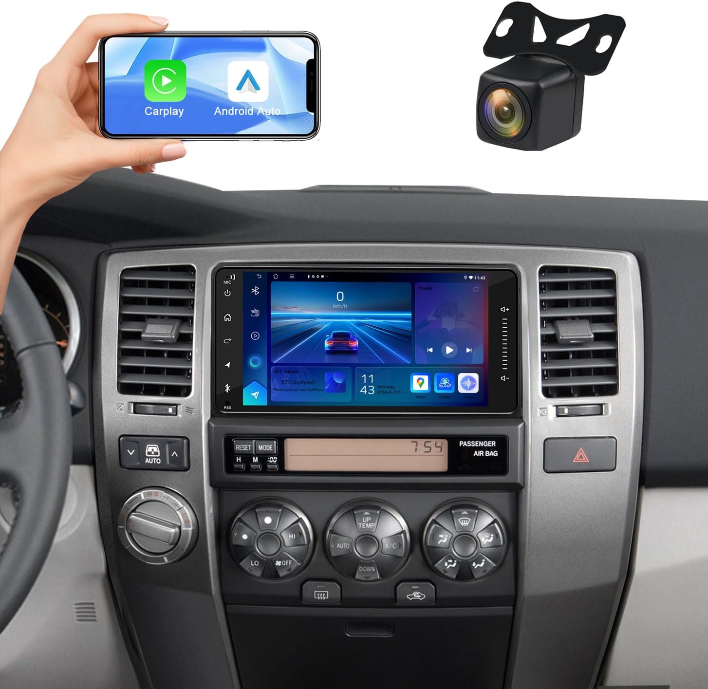 4+64G Car Stereo for Toyota 4Runner 2003-2009, 7 Inch Touch Screen 4Runner Radio with Carplay Android Auto, Head Unit with Bluetooth, Mirror Link, GPS, WiFi, FM Radio, AHD 1080P Backup Camera