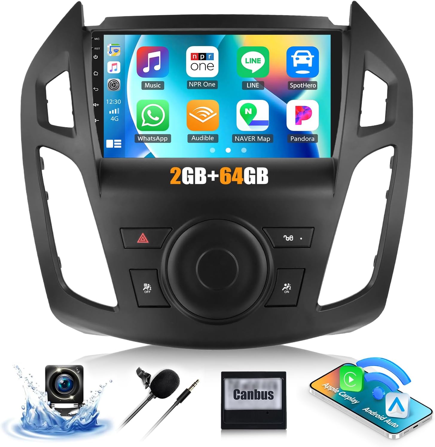 2G+64G Android 13 Car Radio Stereo for Ford Transit Connect 2014-2018 with Wireless CarPlay Android Auto, 9