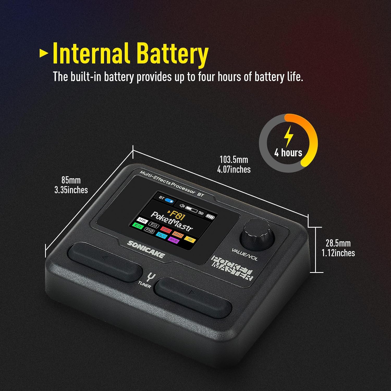 SONICAKE Pocket Master-Portable Multi Effects Pedal, 100+ Built-in Guitar/Bass/Acoustic Effects, Amp Modeling, IR Cabinets Simulation, Stereo OTG USB Audio Interface, Rechargeable Guitar Pedal (Black)