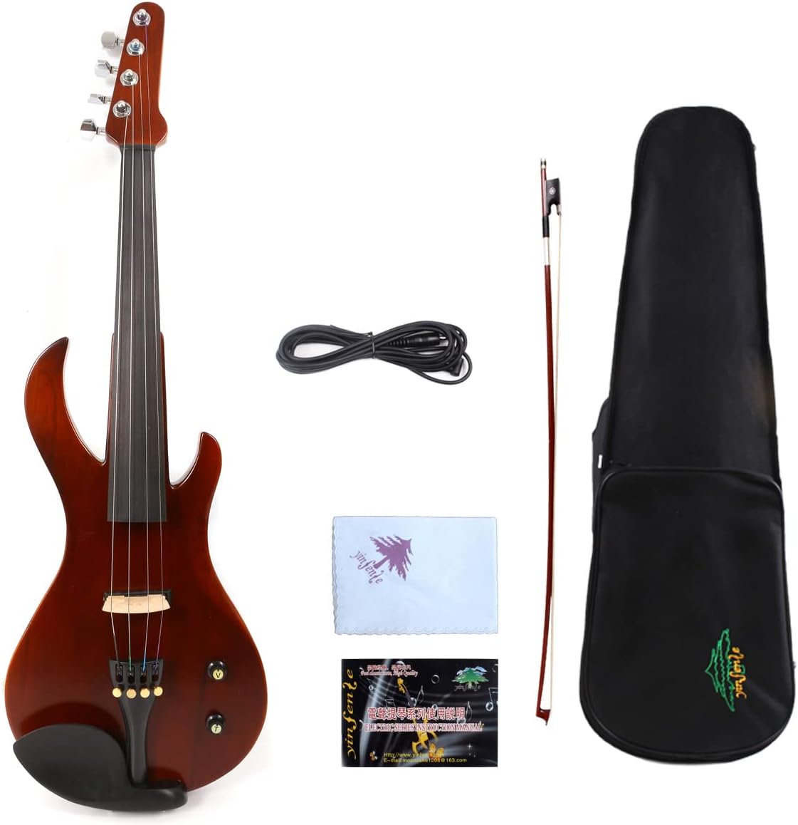Yinfente Electric Violin 4/4 Full Size Violin Solid wood Violin body Ebony wood violin fittings Guitar Shape Big jack