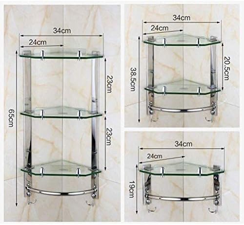 Glass Corner Shelf, with Aluminum Rail and Towel Bar Tempered Glass 8mm Thick Bathroom Shelf Wall Mount Storage