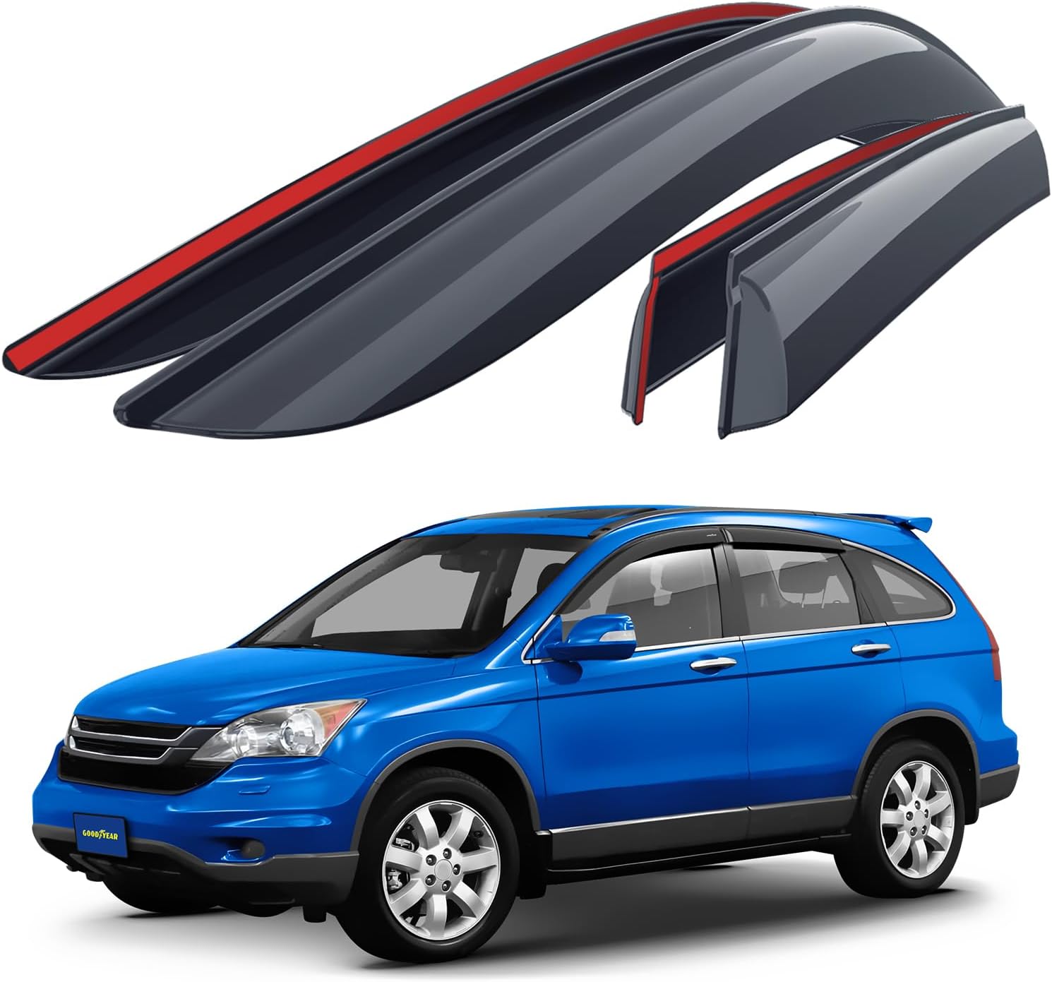 Goodyear Shatterproof Side Window Deflectors for Honda CR-V (CRV) 2007-2011, Tape-on Rain Guards, Window Visors for Cars, Vent Deflector, Vent Visor, Car Accessories, 4 pcs- GY003115