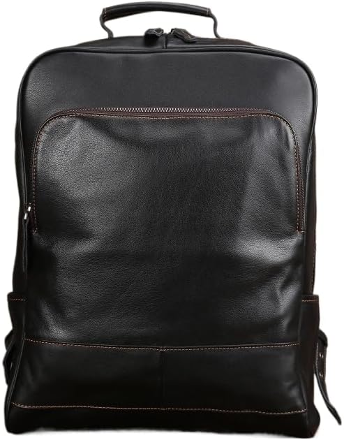 Genuin Leather Backpack Brown Genuine Leather Backpack for Men 15.6 Inch Laptop Commuter Travel Gifts for Men (Black)