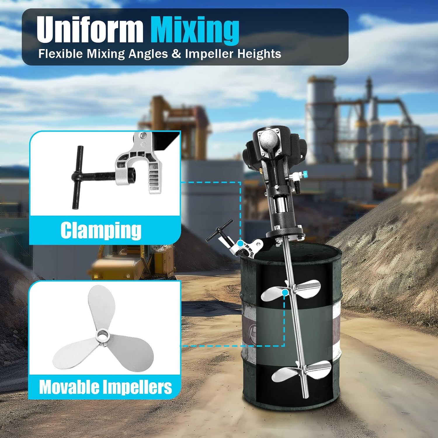 1/2HP 50 Gallon Pneumatic Bracket Mixer, Stainless Steel Automatic Paint Stirring Machine Tank Barrel Clip Bracket Mixer Air Agitator Paint Mix Tool for shipbuilding coating the food industry ceramics