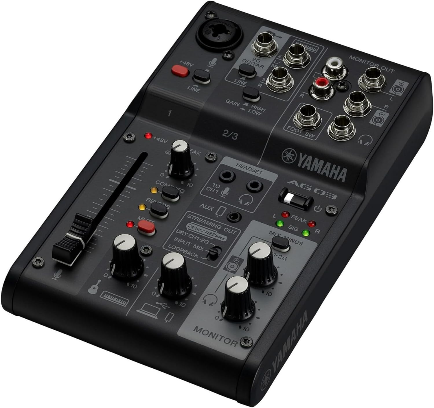 Yamaha AG03MK2 Black 6-Channel Live Streaming Loopback Mixer/USB Interface with Steinberg Software Suite