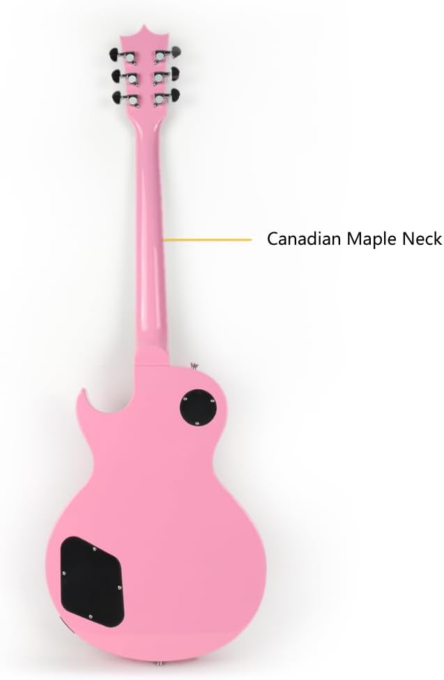 Fojill Full Size 39 Inch LP Electric Guitar Roasted Canadian Maple Fretboard Mahogany solid Body Stainless Frets (Pink)