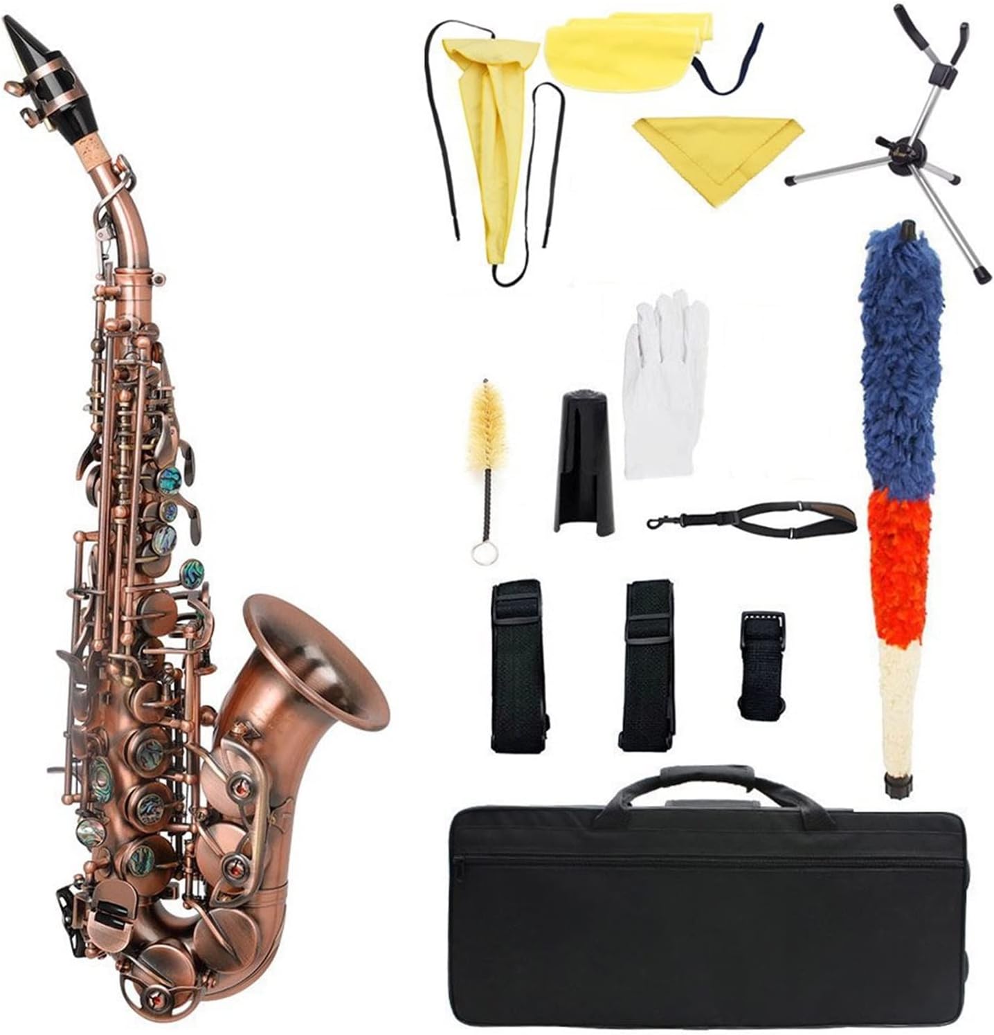 Sax Beginners Kit Saxophone Saxophone Bb Key Brass Sax with Carrying Case Sax Stand Reed Gloves Cleaning Cloth Brush Sax Strap Mouthpiece Brush New Wind Instrument