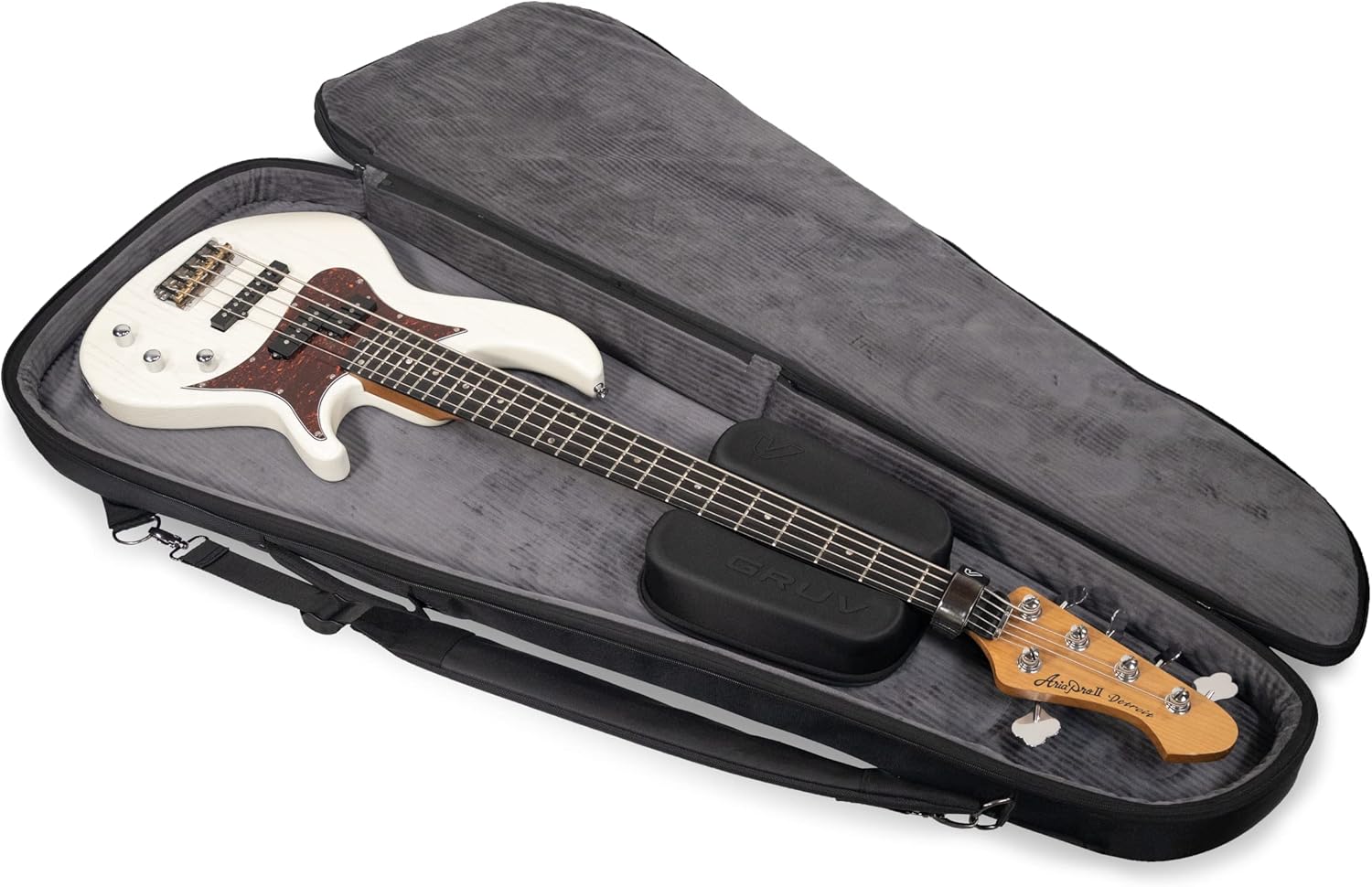 Gruv Gear GigBlade 3 Hybrid Side Carry Electric Bass Travel Bag with Padded Interior, Large Zippered Pockets, Water Repellent Fabric & Removable Neck Brace - Gig Bag with Global Recovery Tag - Black