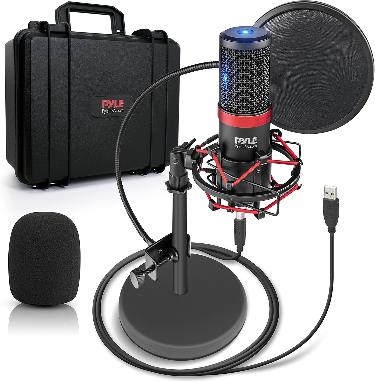 Pyle USB Microphone Podcast Recording Kit - Audio Cardioid Condenser Mic w/Shock Mount Stand & Pop Filter, for Gaming PS4, Streaming, Podcasting, Studio, YouTube, Works w/Windows PC Mac PDMIKT200