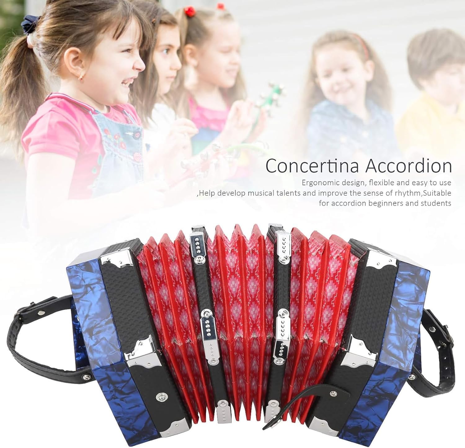 Kids Accordion,Portable Concertina Accordion,with Adjustable Hand Strap,20 Tone Key,Carrying Bag, Excellent Gift for Children and Friends,Suitable for Beginners