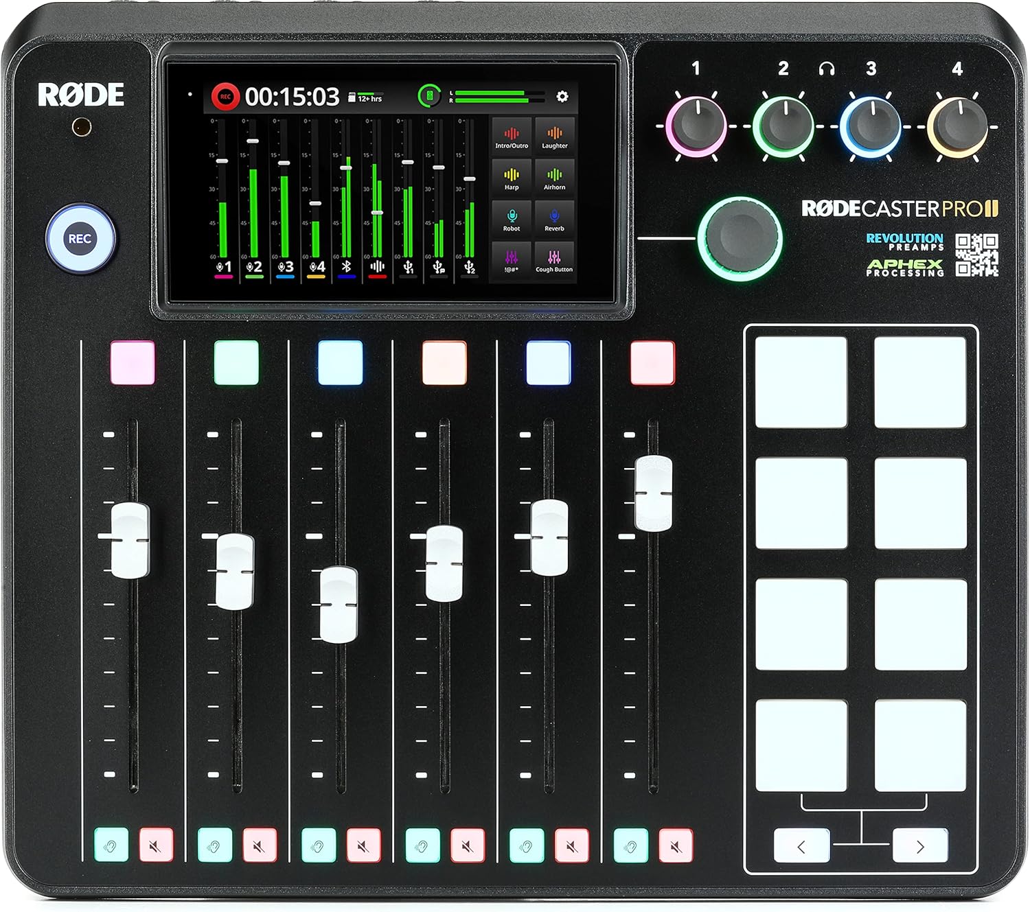 Rode Rodecaster Pro II and PodMic Microphone Podcast Bundle, with Professional Headphones, 10' XLR Cable, 128GB SD Card, Boom Arm, and Dust Cover