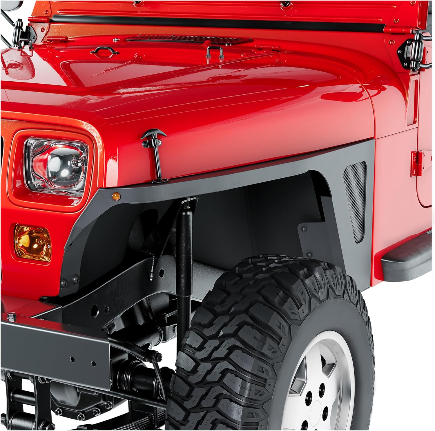 ECOTRIC Front Fender Flare Compatible with 1987-1996 Jeep Wrangler YJ Tube Armor Rocker Guards W/LED Eagle Lights W/Mesh Insert Black Driver Side and Passenger Side