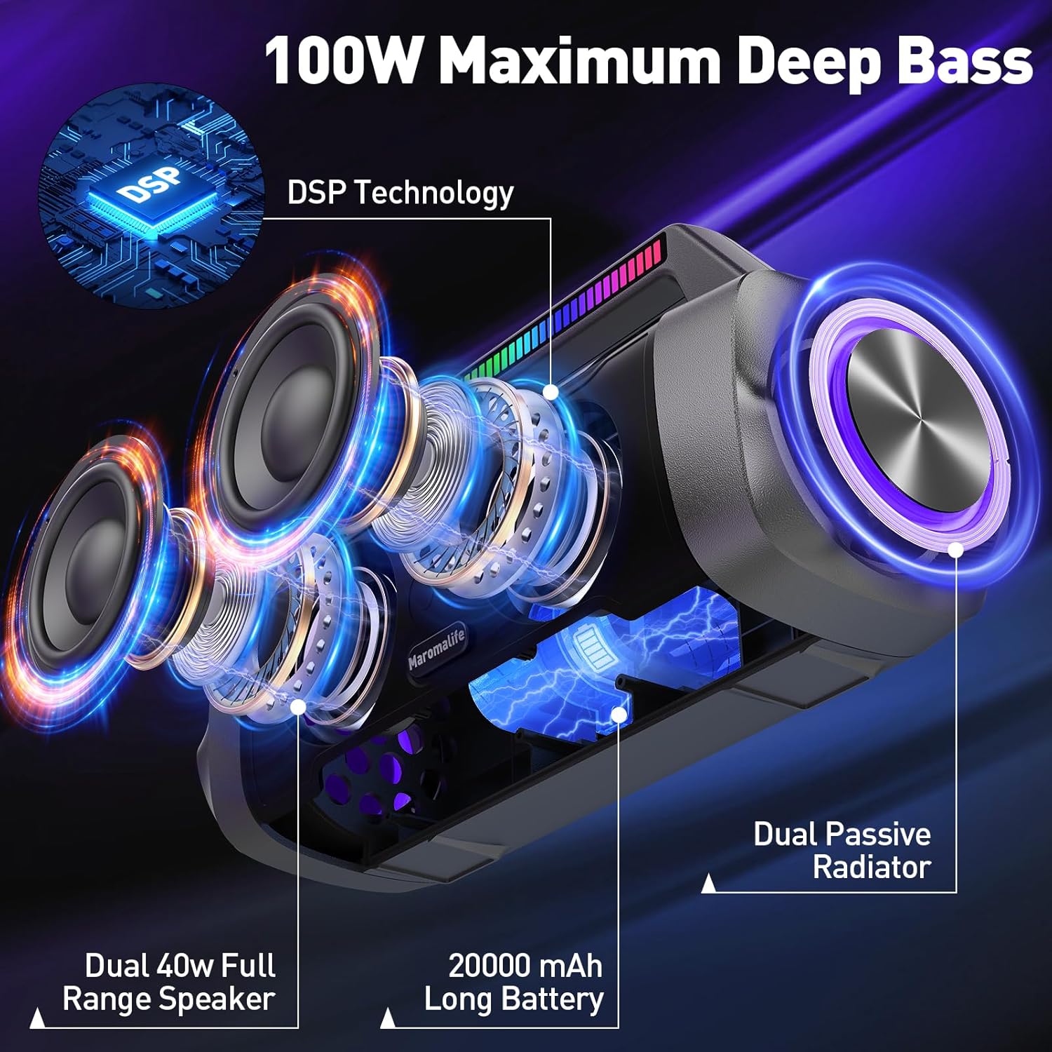 Karaoke Machine with Two Wireless Microphones,Portable Bluetooth Speaker for 100W Stereo Sound, IPX7 Waterproof Speaker with Remote Control Supports for USB,AUX,TWS,40H Playtime,BT 5.3,Rhythm Light