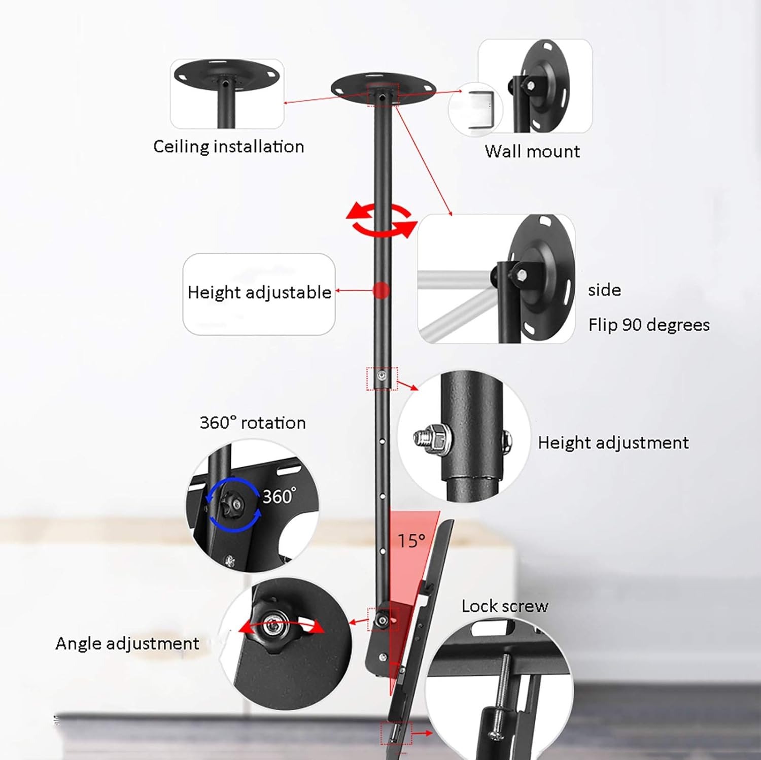 TV Stand Tv Wall Mount Ceiling Mount Tv Bracket Flip Down, Holds Up to 25kg Screens, Tilt Swivel Telescopic Bracket, Fits Most 13