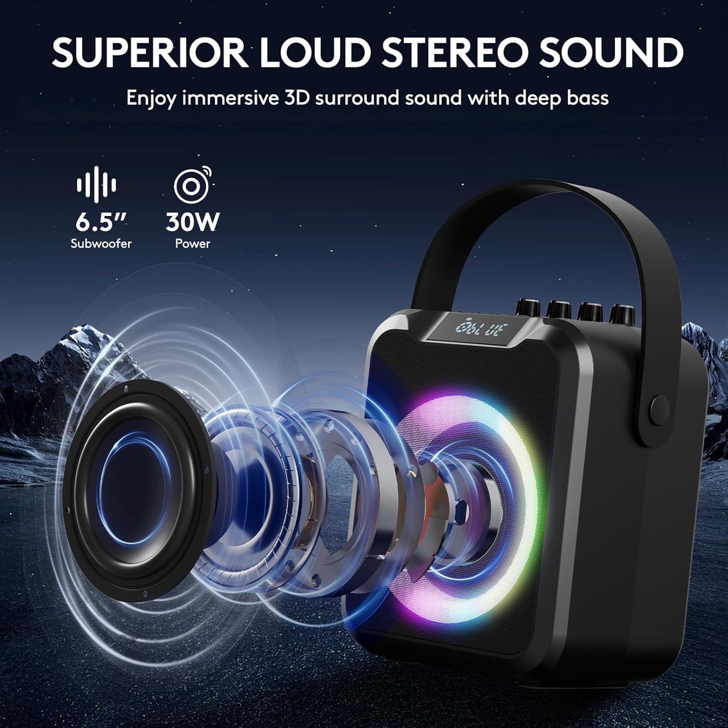 Portable Karaoke Machine with 2 Wireless Microphones for Adults & Kids,Rechargeable Karaoke Mic with 6 Voice Changer,Karaoke Speaker Supports Bluetooth,USB,Live,AUX,TF,MIC