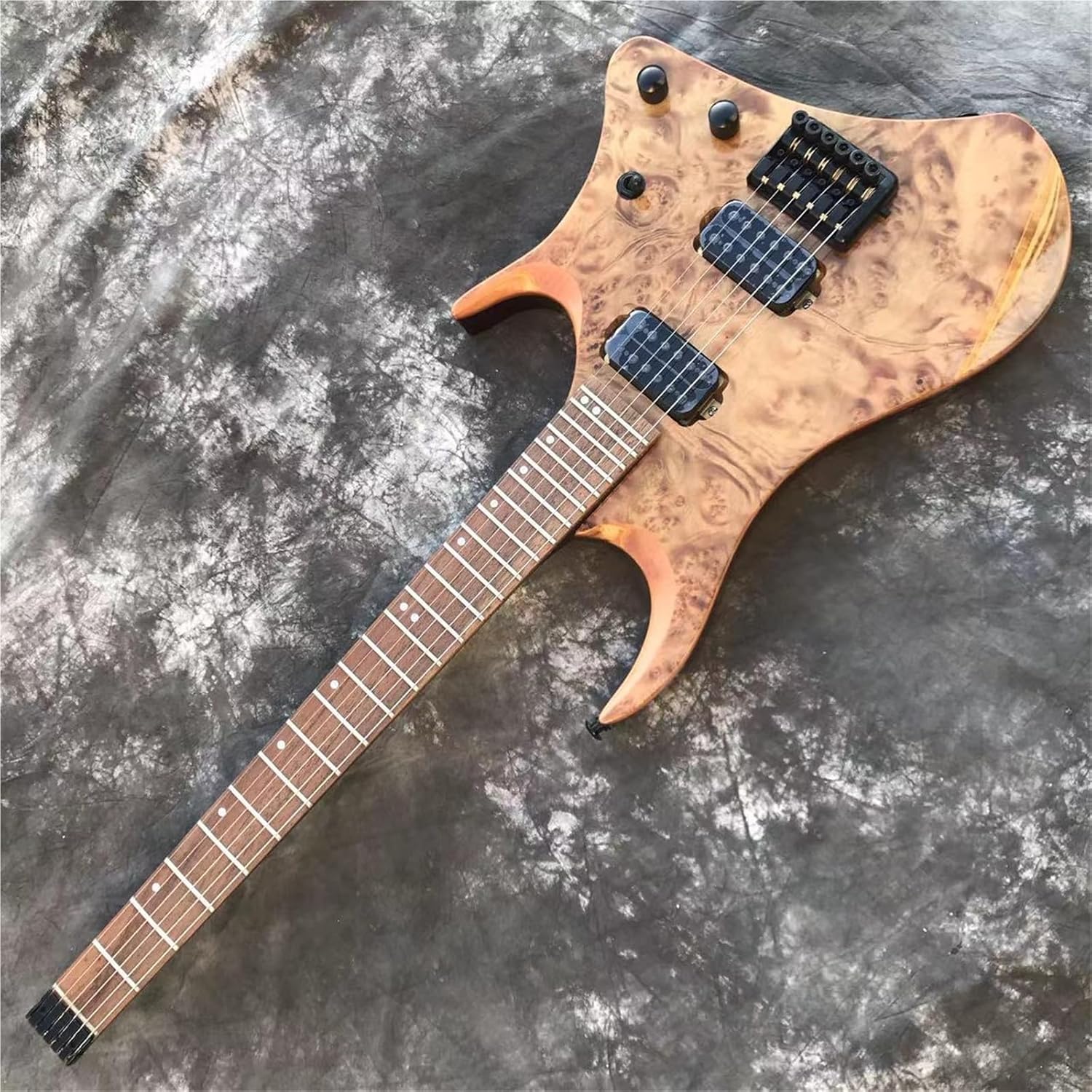 Beginner Electric Guitar Kits Original Wood Color Burl Solid Wood Headless Electric Guitar Hexagonal Pickup