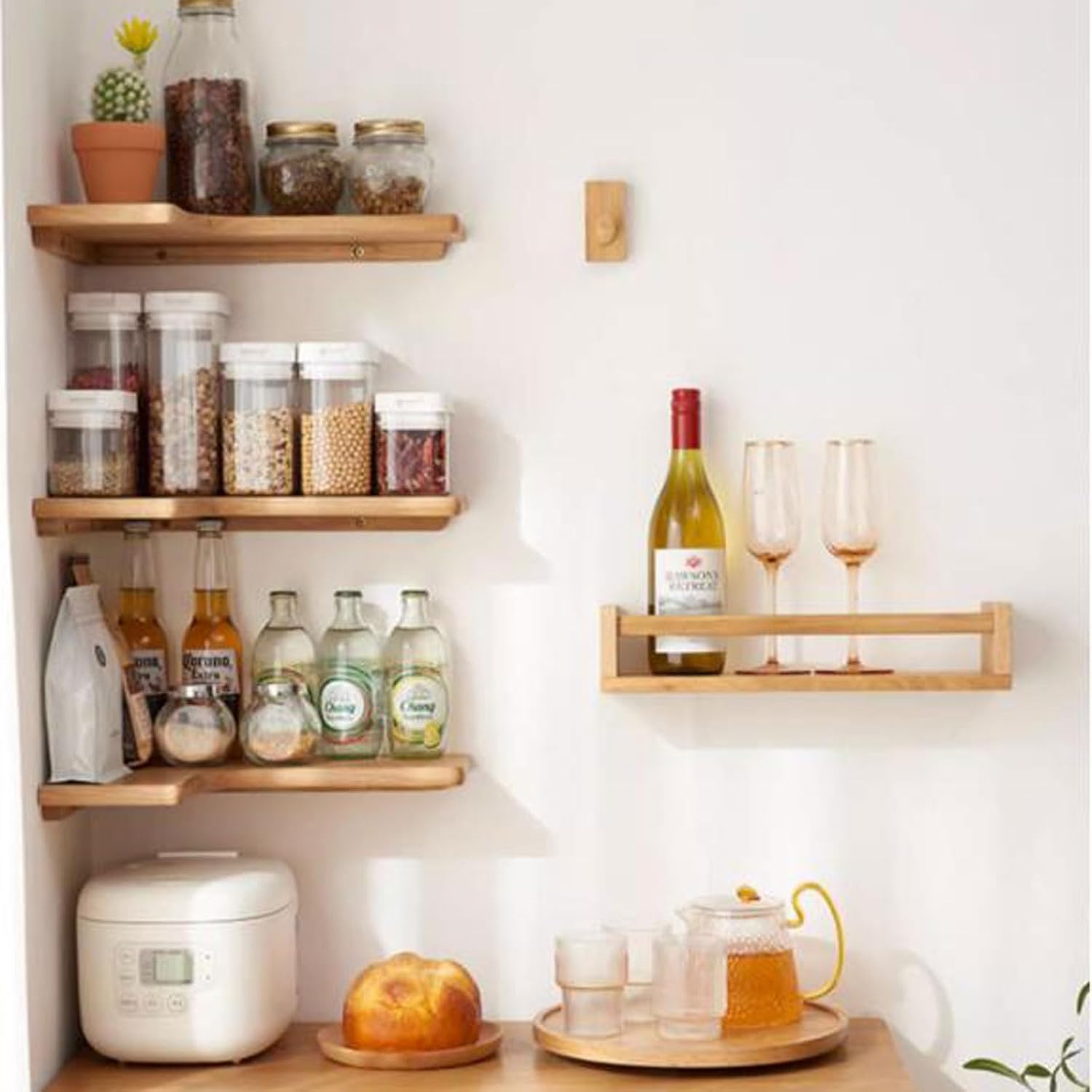 Floating Shelf Unit Solid Wood Corner Wall Mounted Set of 3, L Shape Wood Display Storage Wall Shelves Rack for Living Room, Bedroom, Office, Bathroom Kitchen & Decoration,Easy-to-Insta