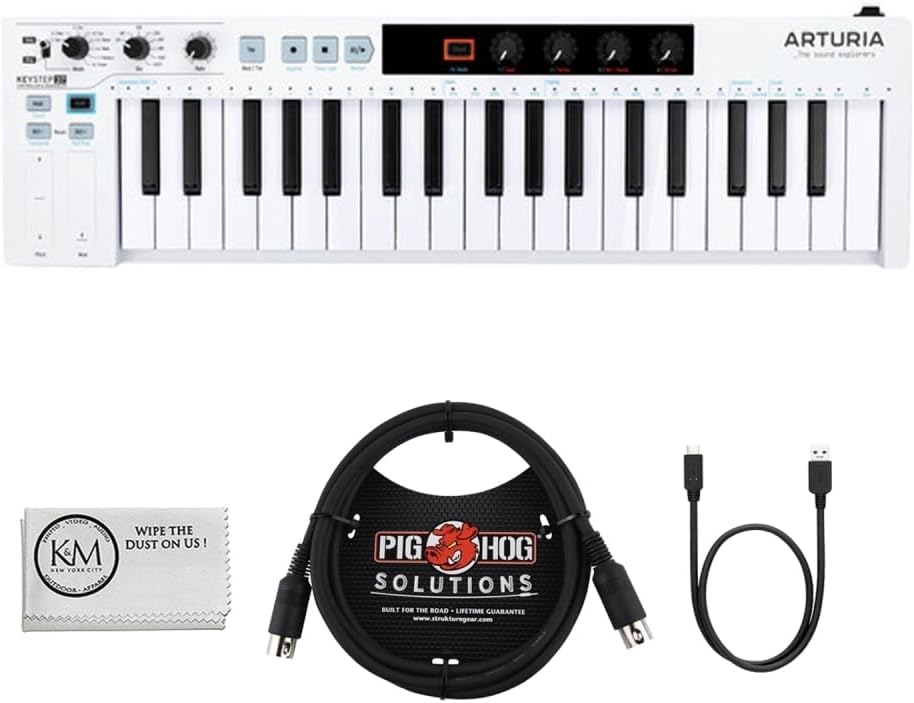 Arturia KeyStep 37 MIDI Keyboard Controller and Sequencer Bundle with MIDI Cable (6ft) + Microfiber Cleaning Cloth (3 Items)