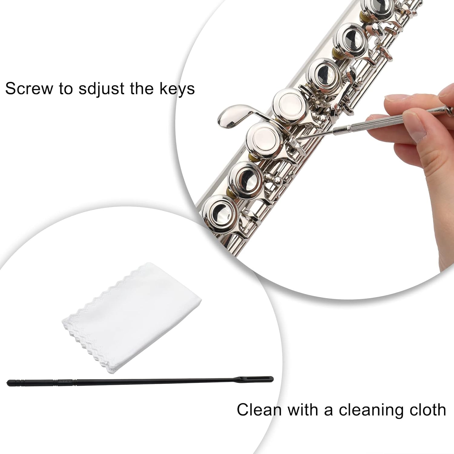 Ktaxon C Flutes with E-split, Orchestra Closed Hole Flute Kit for Beginners & Professionals, 16 Keys Musical Nickel Flute with Hard Case, Cleaning Rod, Cloth, Gloves - Silver