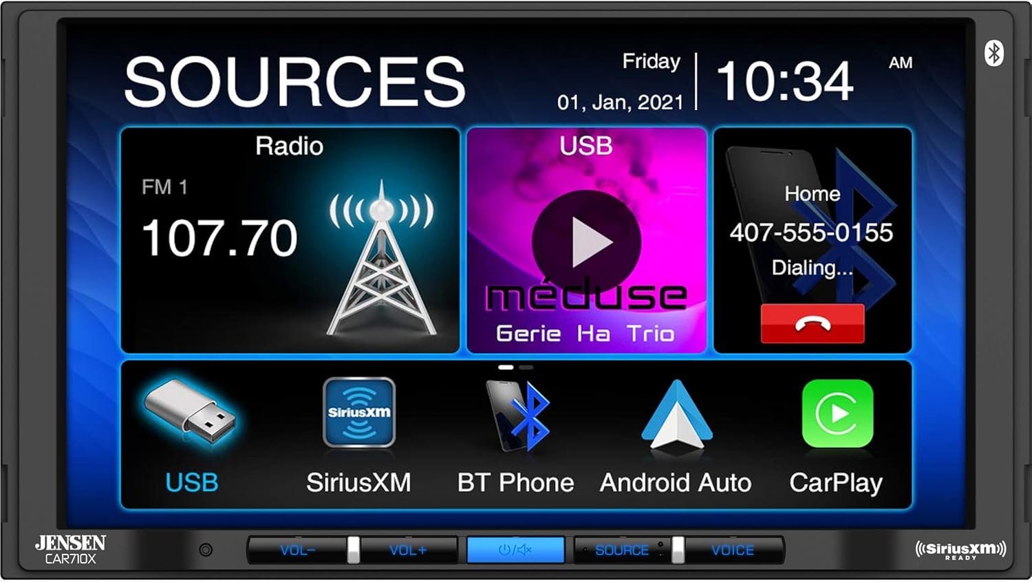 Jensen CAR710X 7” Mechless Multimedia Receiver with Apple CarPlay l Android Auto l SiriusXM-Ready l Built-in Bluetooth l 240 Watts MOSFET Power (60W x 4)