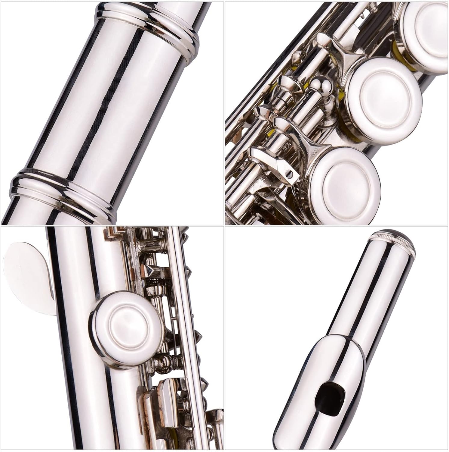 Flutes C Key 16 Holes Flute Silver Plated Cupronickel Woodwind Instrument with Glove