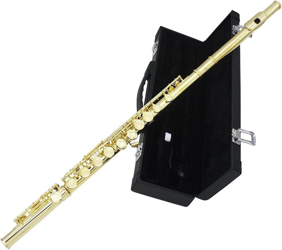 Golden 16 Holes C Tone Flute with E Key Woodwind Instrument Closed Hole Gold-Plated Keys with Case Flutes