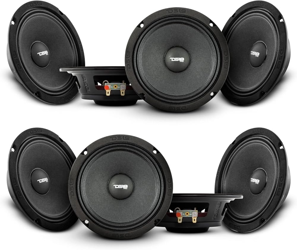 DS18 PRO-NS6 6.5 Inches Car Speakers Shallow Loudspeaker Midrange 300 Watts Max Power 150 Watts RMS 8 Ohms Slim Neodymium Magnet. Speaker Wire 16GA Ultra Flex 100 Ft Included - 8 Speakers