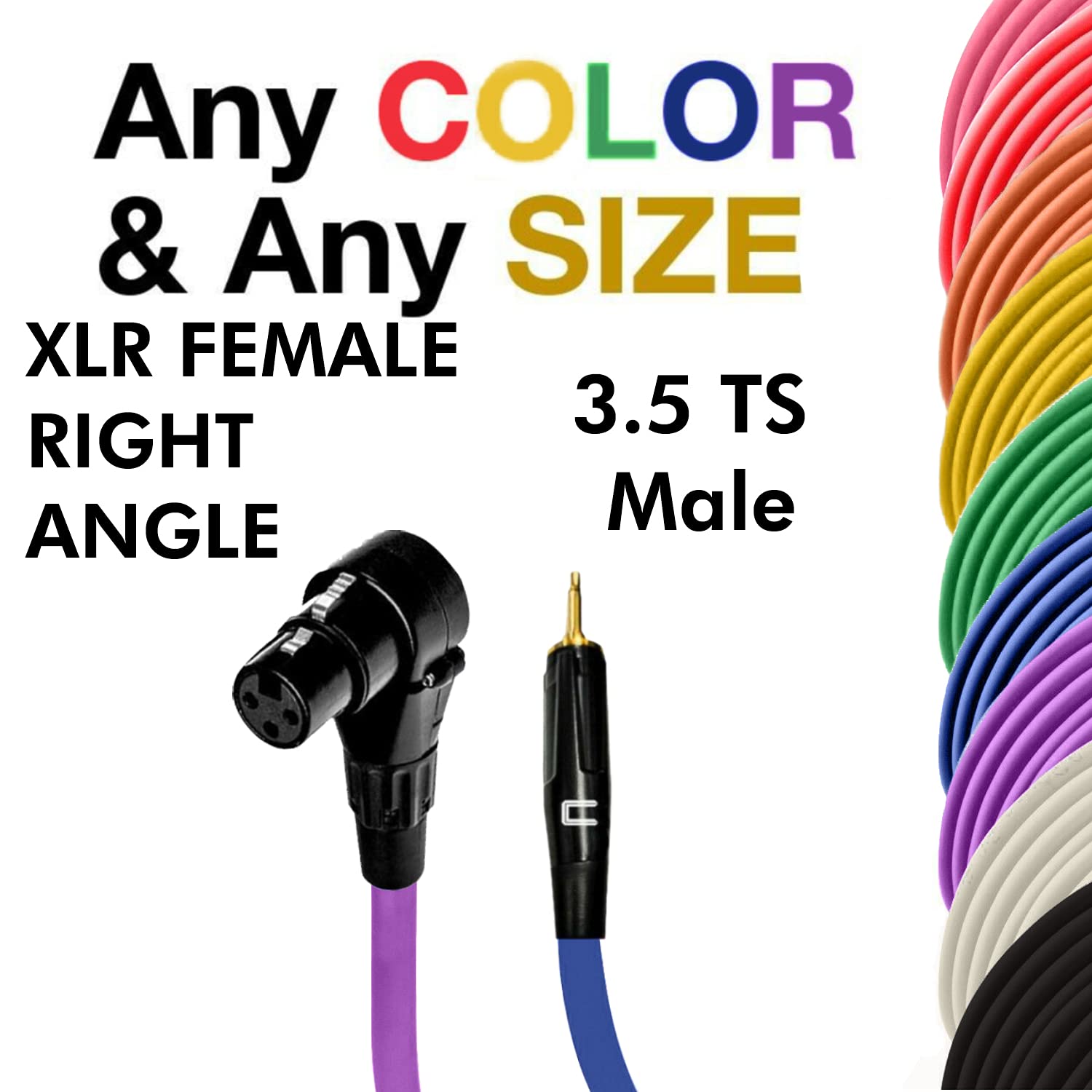 COLUBER CABLE Right Angle XLR Female to 3.5 TS Male - 100 Feet - Orange - Pro 3-Pin Microphone Connector for Powered Speakers, Audio Interface or Mixer for Live Performance & Recording