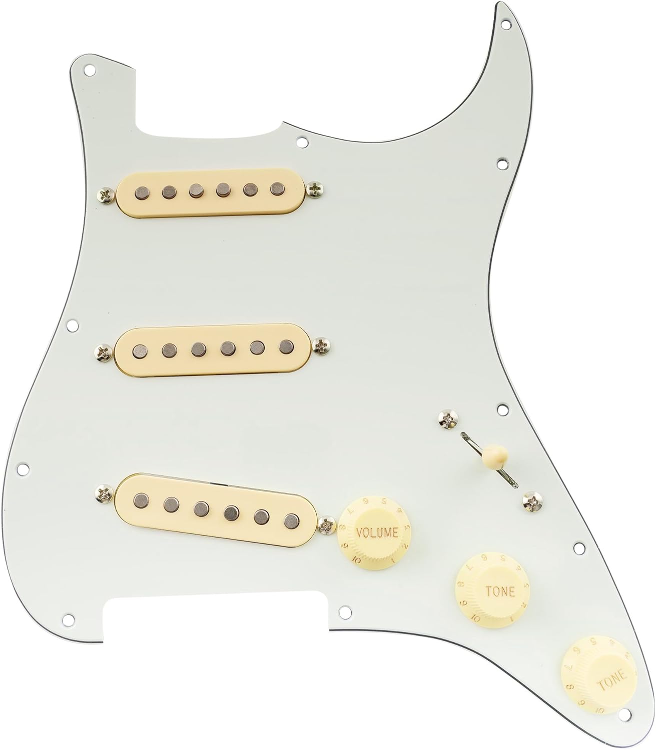 Musiclily Pro Pre-wired Standard SSS Pickguard with Artec Pickups Staggered Alnico 5 Magnet Single Coil Pickups for ST Style Electric Guitar, 3Ply Aged White