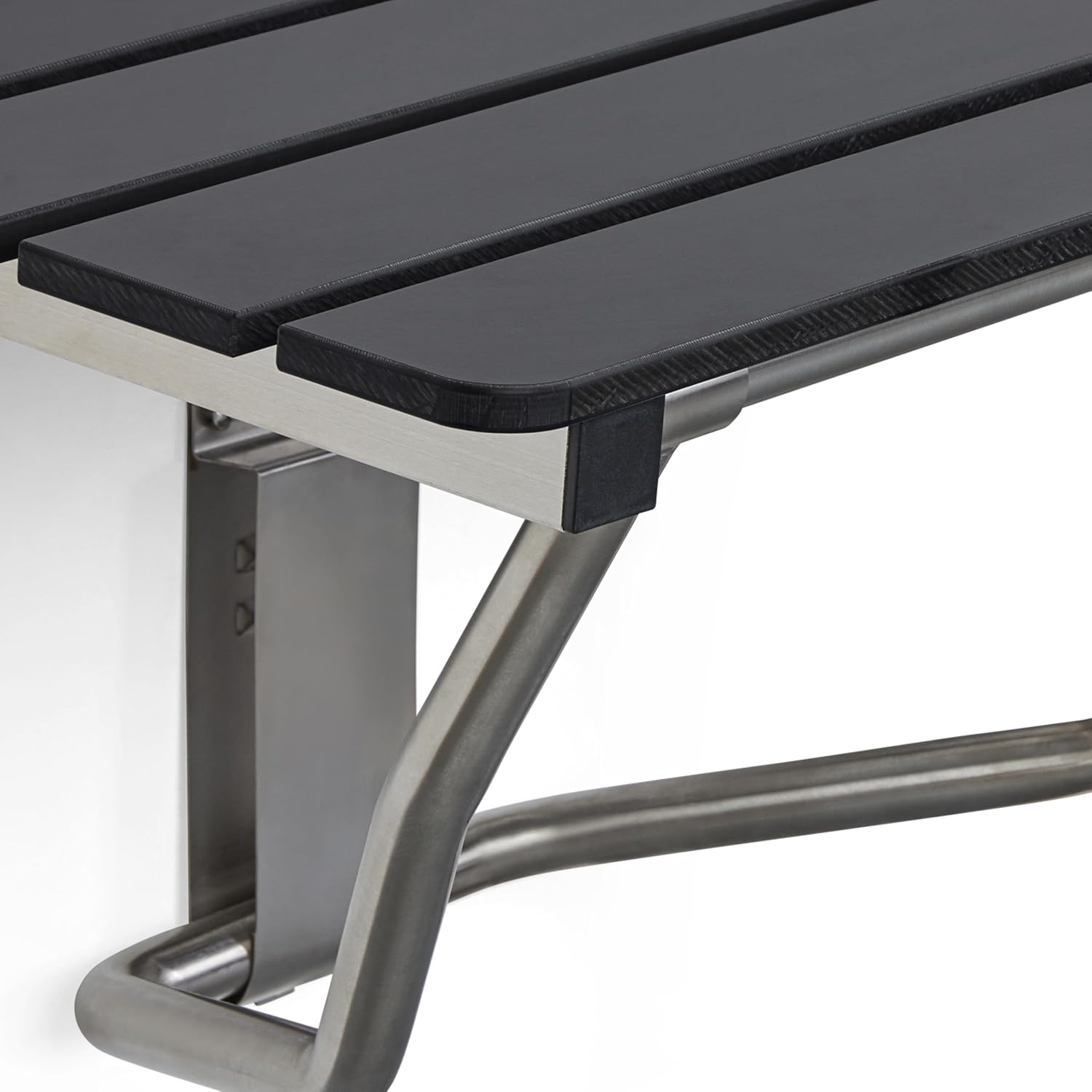 Seachrome 28-inch x 22.5-inch ADA Wall Mount Folding Transfer Bench Shower Seat, Left-Handed, Black Slatted Phenolic Seat