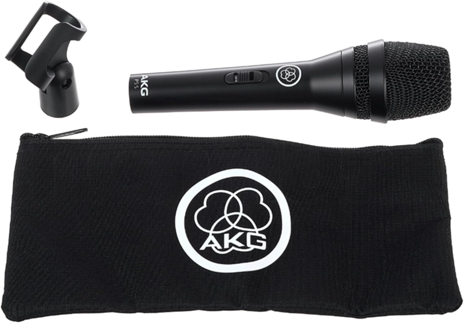AKG Pro Audio P5 S High-Performance Supercardioid Dynamic Vocal Microphone with On/Off Switch, XLR Wired Mic for Stage, Studio Recording & Live Performance, Includes Stand Adapter and Zip Bag, Black