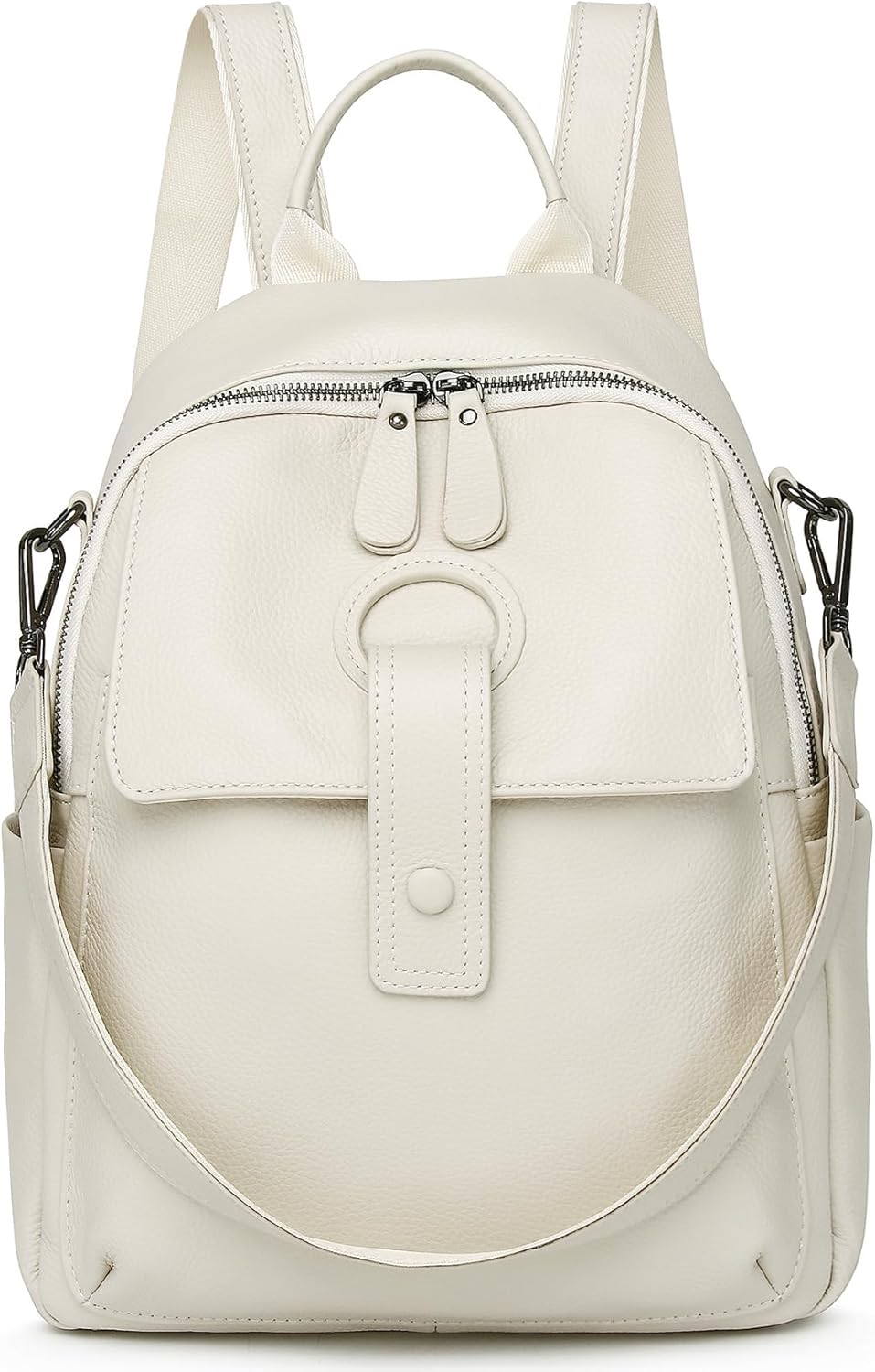 Genuine Leather Backpack Purse For Women Beige Real Soft Leather Travel Convertible Ladies Shoulder Bag