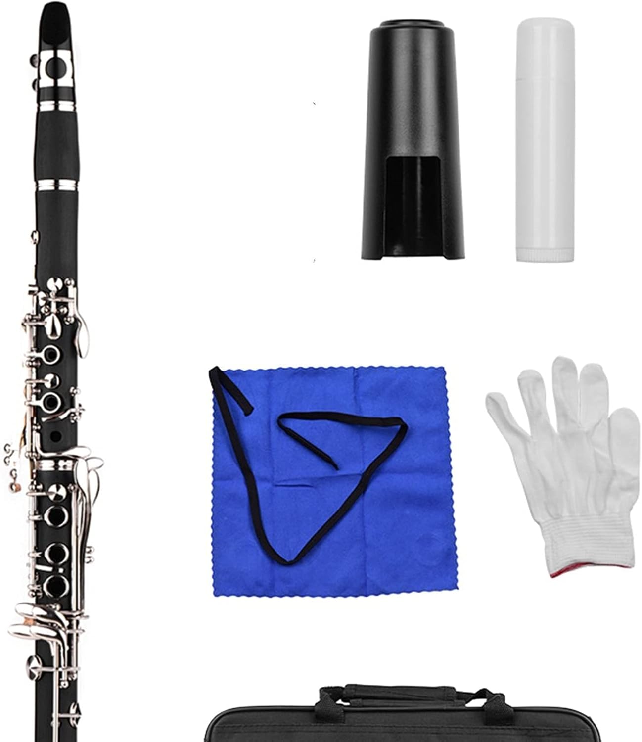 Clarinet Set Clarinet ABS 17 Key BB Flat Soprano Double Barrel Clarinet with Cleaning Cloth Gloves Woodwind Instrument Professional Clarinet (Color : Black)