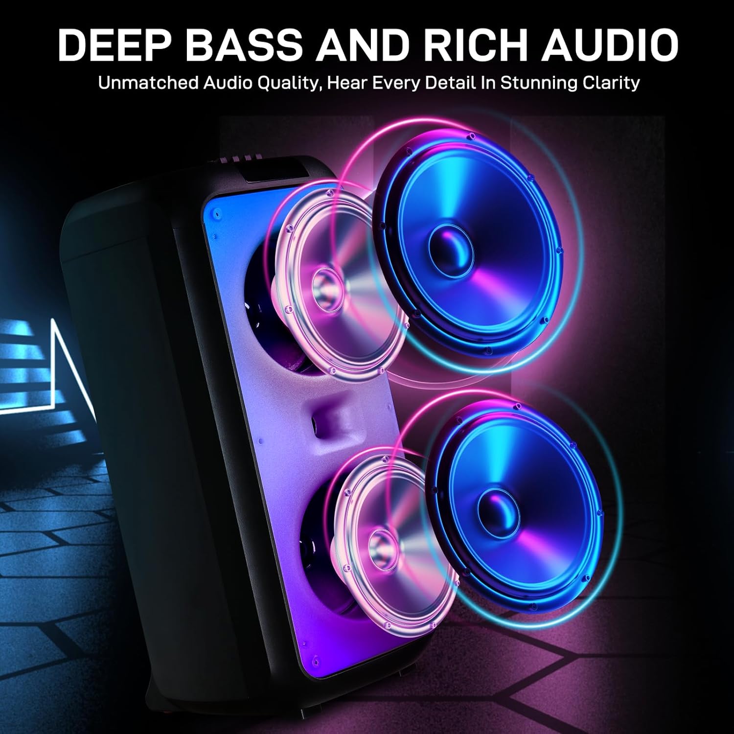 Ktaxon Karaoke Machine with 2 Wireless Microphones, Portable Outdoor & Indoor Bluetooth Speaker with Multi Light Modes, Dual 8