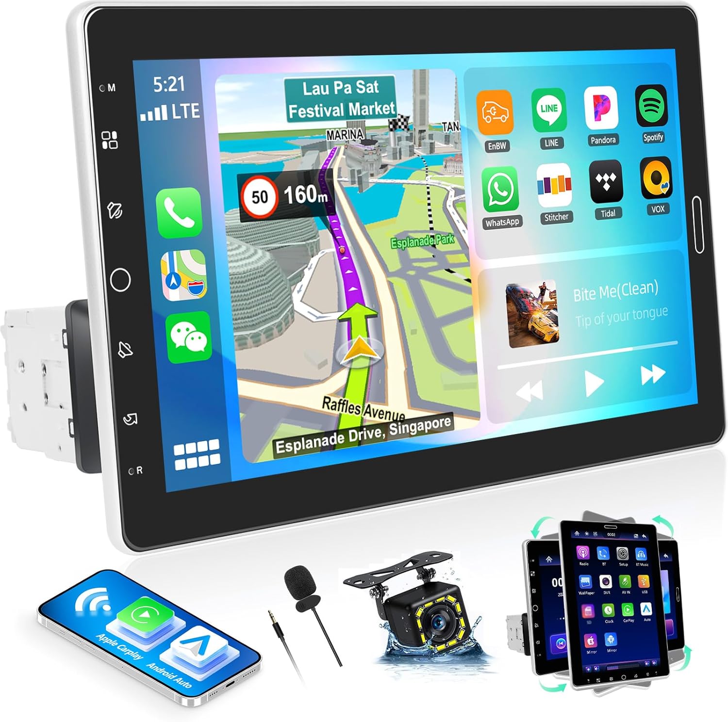 Single Din Car Radio with Wireless Carplay Android Auto,10.1 Inch Vertical Touch Screen Car Stereo with Mirror Link,Bluetooth,FM/RDS Radio,Car Radio Audio Receivers with EQ AUX/USB+Backup Camera