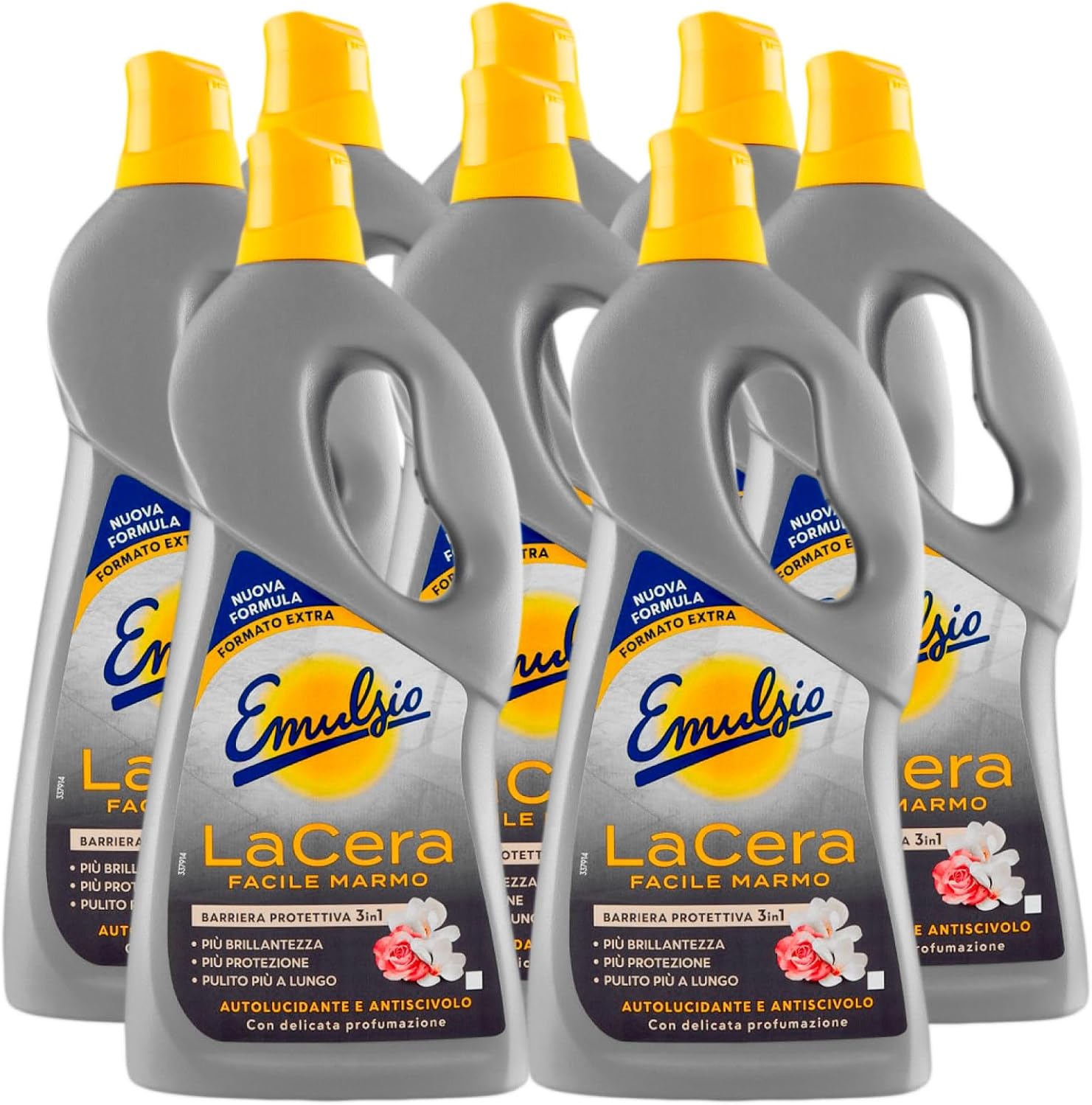 La Easy Marble Self Polishing Wax for Marble and Grit Floors and Surfaces Professional Formula Barrier 3in1 Protection Shine and Cleaning – 8 Bottles of 730 ml